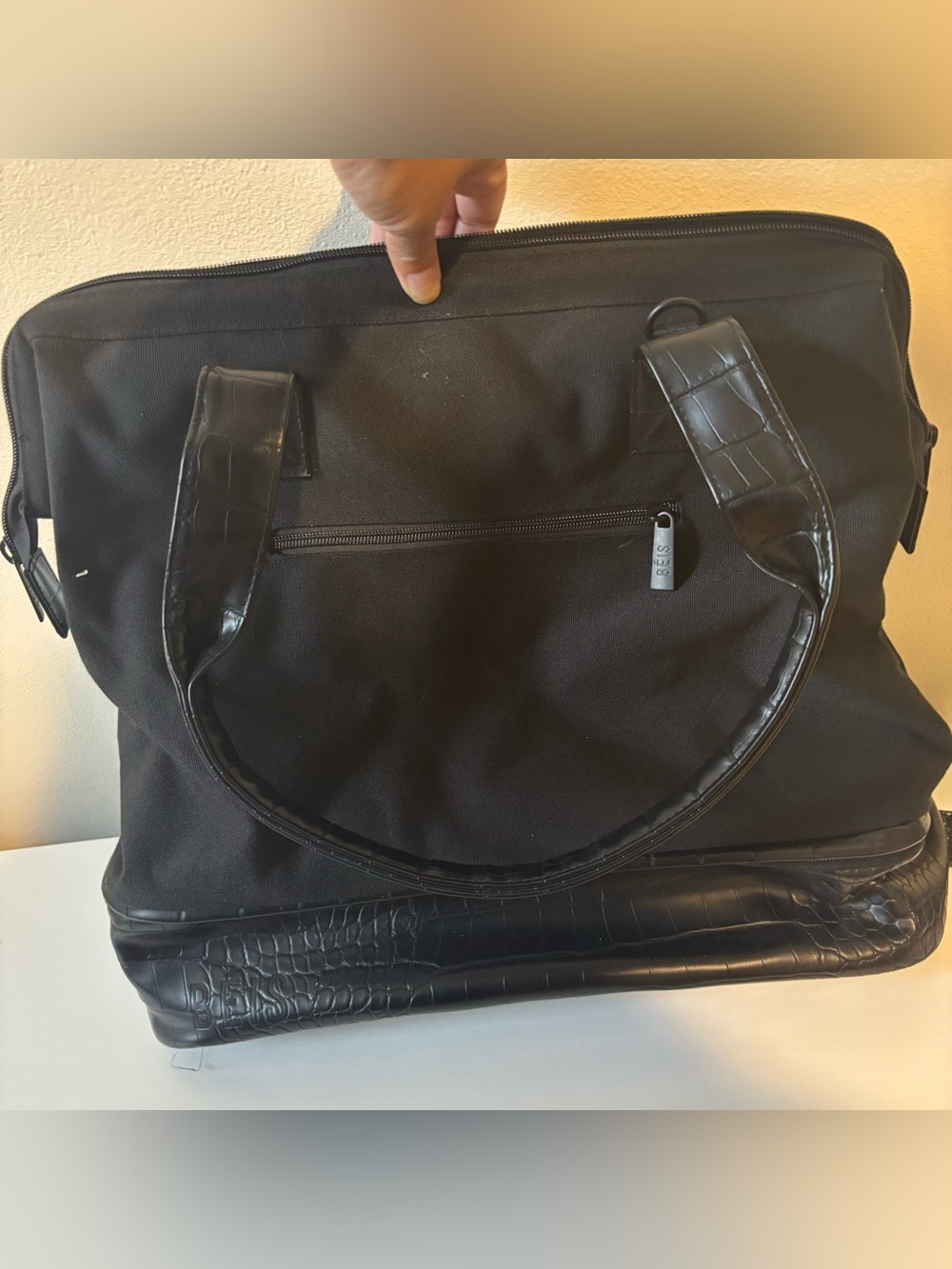 BEIS Black Tote with Croc-Texture Handles